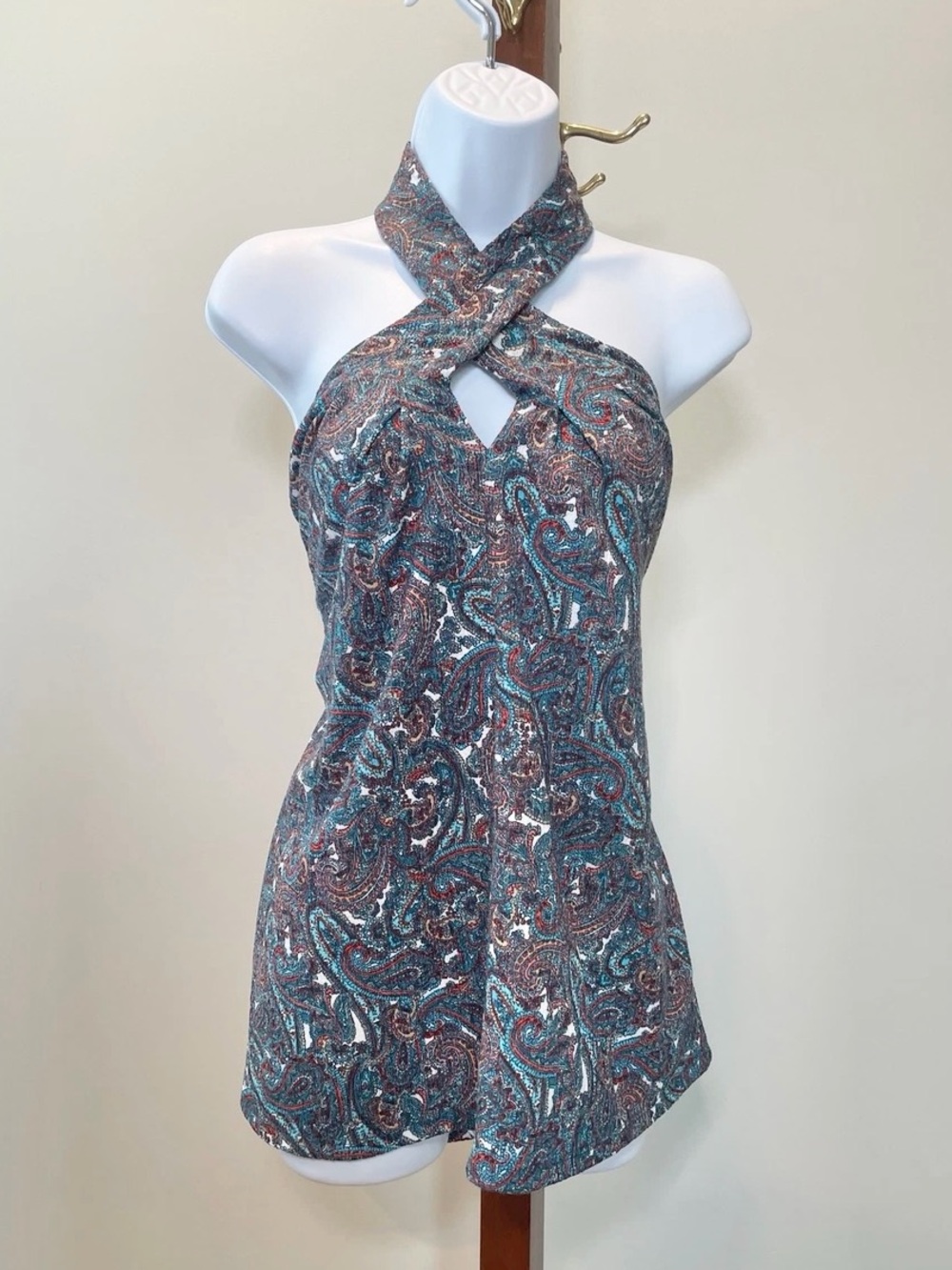 Michael Kors Paisley Halter Top XL NWT Draped Sleeveless Blouse